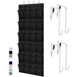 GORILLA GRIP Over the Door Shoe Organizer, 24 Large Breathable Mesh Pockets, Space Saving Hanging Storage Holder, Closet Rack Hanger Holds Up to 40 lbs, Hangs on Closets for Shoes, Accessories, Black