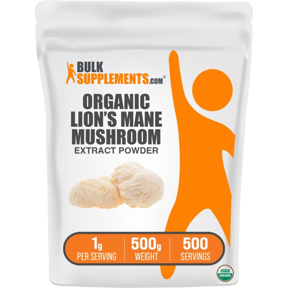 BulkSupplements.com Organic Lion\'s Mane Mushroom Extract Powder - Lions Mane Supplement Powder, Superfood for Well-Being - Vegan, 1g per Serving, 500g (1.1 lbs) (Pack of 1) BulkSupplements.com Organic Lion\'s Mane Mushroom Extract Powder - Lions Mane Supplement Powder, Superfood for Well-Being - Vegan, 1g per Serving, 500g (1.1 lbs) (Pack of 1)