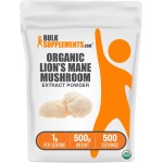 BulkSupplements.com Organic Lion\'s Mane Mushroom Extract Powder - Lions Mane Supplement Powder, Superfood for Well-Being - Vegan, 1g per Serving, 500g (1.1 lbs) (Pack of 1)