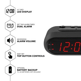SHARP Digital Alarm Clock - Black Case with Red LEDs - Ascending Alarm Grows Increasing Louder, Gentle Wake Up Experience, Dual Alarm - Battery Back-up, Easy to Use with Simple Operation SHARP Digital Alarm Clock - Black Case with Red LEDs - Ascending Alarm Grows Increasing Louder, Gentle Wake Up Experience, Dual Alarm - Battery Back-up, Easy to Use with Simple Operation