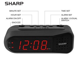 SHARP Digital Alarm Clock - Black Case with Red LEDs - Ascending Alarm Grows Increasing Louder, Gentle Wake Up Experience, Dual Alarm - Battery Back-up, Easy to Use with Simple Operation SHARP Digital Alarm Clock - Black Case with Red LEDs - Ascending Alarm Grows Increasing Louder, Gentle Wake Up Experience, Dual Alarm - Battery Back-up, Easy to Use with Simple Operation