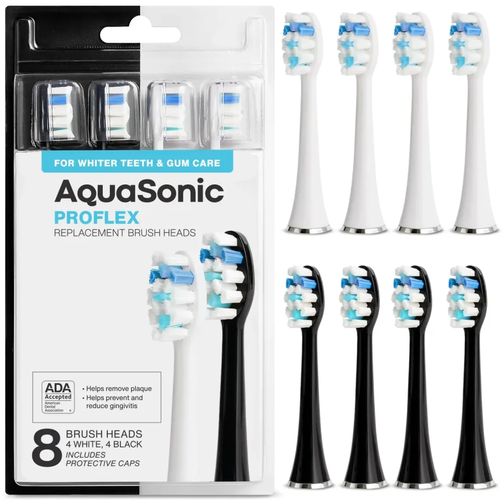 AquaSonic Duo PRO 8-Pack Replacement Brush Heads - Upgraded Proflex Brush Heads for Improved Plaque Removal - Genuine AquaSonic AquaSonic Duo PRO 8-Pack Replacement Brush Heads - Upgraded Proflex Brush Heads for Improved Plaque Removal - Genuine AquaSonic