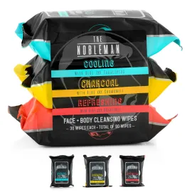 Men\'s Assorted Cleansing Wipes- Cooling/Charcoal/Refreshing - 3 Pack (90ct)