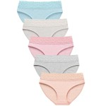 Wealurre Cotton Panties for Women Bikini Underwear Hipster Underpants Lace Briefs Pack(LightColor,S)