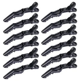 HH&LL 12pcs Hair clips for Styling - Wide Teeth & Double-Hinged Design - Alligator Styling Sectioning Clips of Professional Hair Salon Quality (Black without Logo)