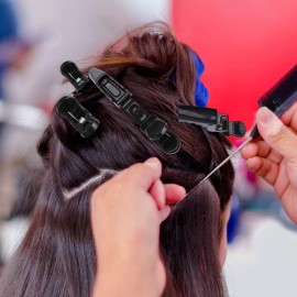 HH&LL 12pcs Hair clips for Styling - Wide Teeth & Double-Hinged Design - Alligator Styling Sectioning Clips of Professional Hair Salon Quality (Black without Logo)