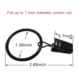 AMZSEVEN 40 Pack Curtain Rings with Clips, Drapery Clips with Rings, Drapes Rings 1.26 in Interior Diameter, Fits up to 1 in Curtain Rod, Black