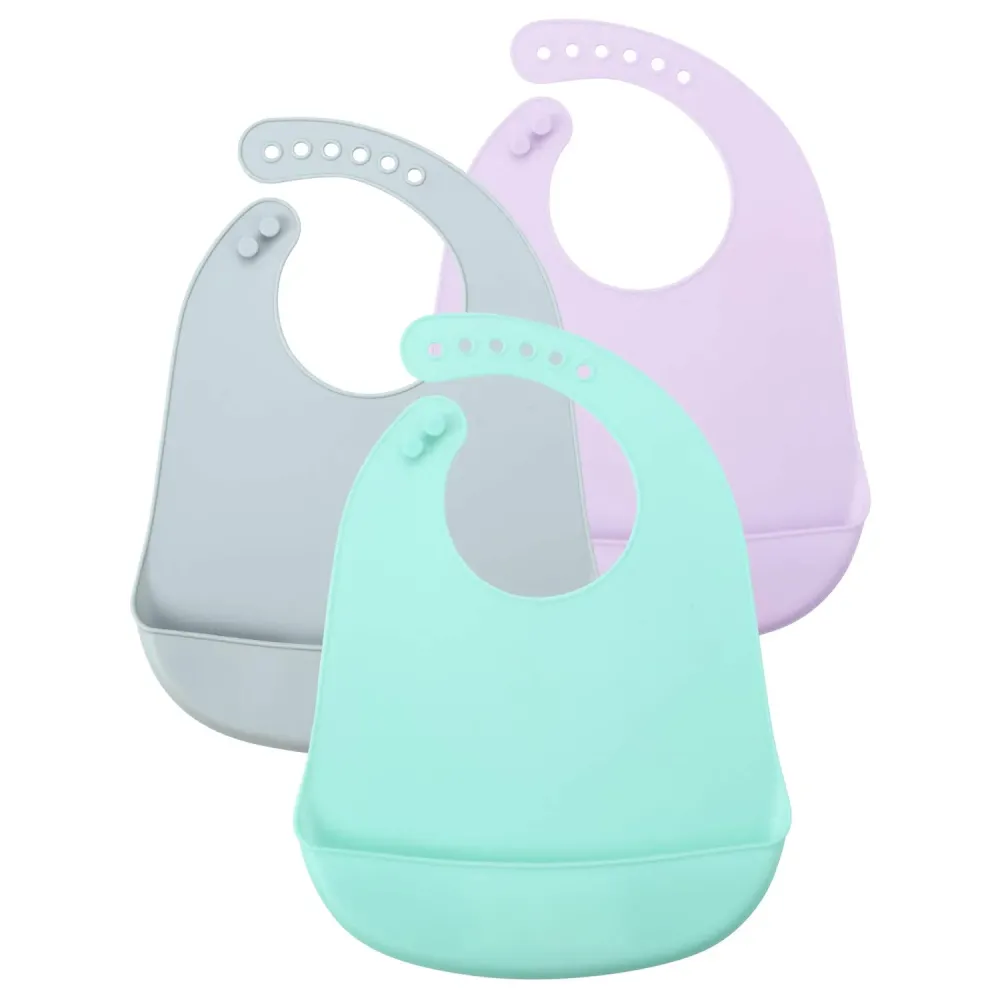 PandaEar Cute Super Thin Light Weight Unisex Silicone Baby Bibs Waterproof (Blue/Purple/Grey) PandaEar Cute Super Thin Light Weight Unisex Silicone Baby Bibs Waterproof (Blue/Purple/Grey)