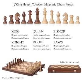A&A 15 Magnetic Wooden Chess Set, Handmade 3 King Height Knight Staunton Chess Pieces with 2 Extra Queen, Folding Portable Travel Game Set A&A 15 Magnetic Wooden Chess Set, Handmade 3 King Height Knight Staunton Chess Pieces with 2 Extra Queen, Folding Portable Travel Game Set