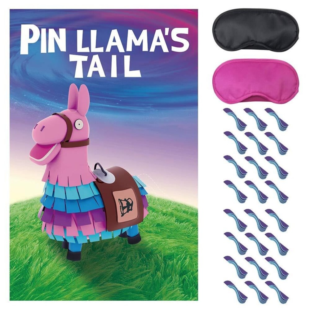 SEETCOMA Video Game Party Supplies,Pin The Tails on Llama,Pinata Party Games,Large Poster wiht 24PCS Tails Stickers for Kid\'s Video Game Theme Party Decorations