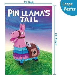 SEETCOMA Video Game Party Supplies,Pin The Tails on Llama,Pinata Party Games,Large Poster wiht 24PCS Tails Stickers for Kid\'s Video Game Theme Party Decorations