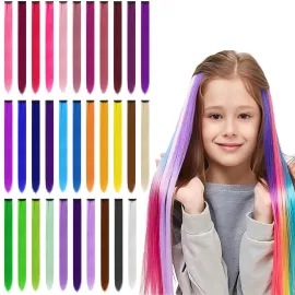 32 PCS Clip in Colored Hair Extensions for Kids, 20 Inches Rainbow Long Straight Hairpieces Synthetic,BEAHOT Hair Extensions-Pretty Gift for Cosplay Dress Up Fashion Party Birthday32 Colors)