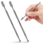 2 Pcs Cuticle Pusher Cutter and Remover, Professional Double Ended Stainless Steel Dual Head Cuticle Pusher Tool Nail Care Polish Remover Cuticle Trimmer, Durable Manicure and Pedicure Tool (Silver)