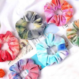 IVARYSS Scrunchies for Girls, 12 Pcs Tie Dye Velvet Scrunchies for Hair, Soft Rainbow Ponytail Holder, Cute Candy Colors Elastic Hair Bands for Teens and Women