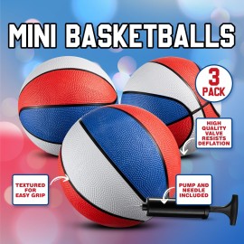 Bedwina Rubber Mini Basketball Balls for Kids - (Pack of 3) 7 Inch, Size 3 Mini Basketballs Small Hoop Set, Indoor & Outdoor, Backyard Pool Parties, Games Prizes