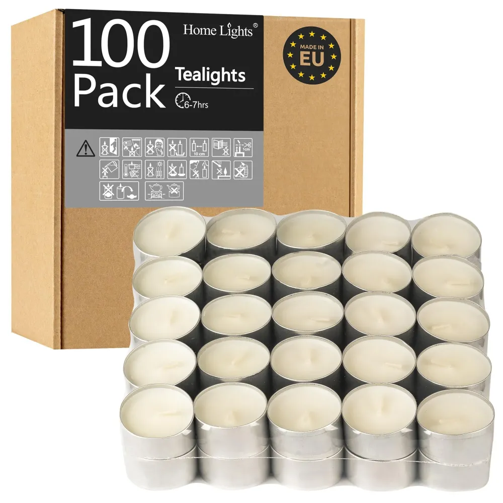 HomeLights Unscented White Tealight Candles -100 Pack, 6 to 7 Hour Burn Time Smokeless Tea Light Candles, Mini Votive Paraffin Candles with Cotton Wicks for Shabbat, Weddings, Christmas, Home Decor HomeLights Unscented White Tealight Candles -100 Pack, 6 to 7 Hour Burn Time Smokeless Tea Light Candles, Mini Votive Paraffin Candles with Cotton Wicks for Shabbat, Weddings, Christmas, Home Decor