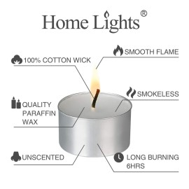 HomeLights Unscented White Tealight Candles -100 Pack, 6 to 7 Hour Burn Time Smokeless Tea Light Candles, Mini Votive Paraffin Candles with Cotton Wicks for Shabbat, Weddings, Christmas, Home Decor HomeLights Unscented White Tealight Candles -100 Pack, 6 to 7 Hour Burn Time Smokeless Tea Light Candles, Mini Votive Paraffin Candles with Cotton Wicks for Shabbat, Weddings, Christmas, Home Decor