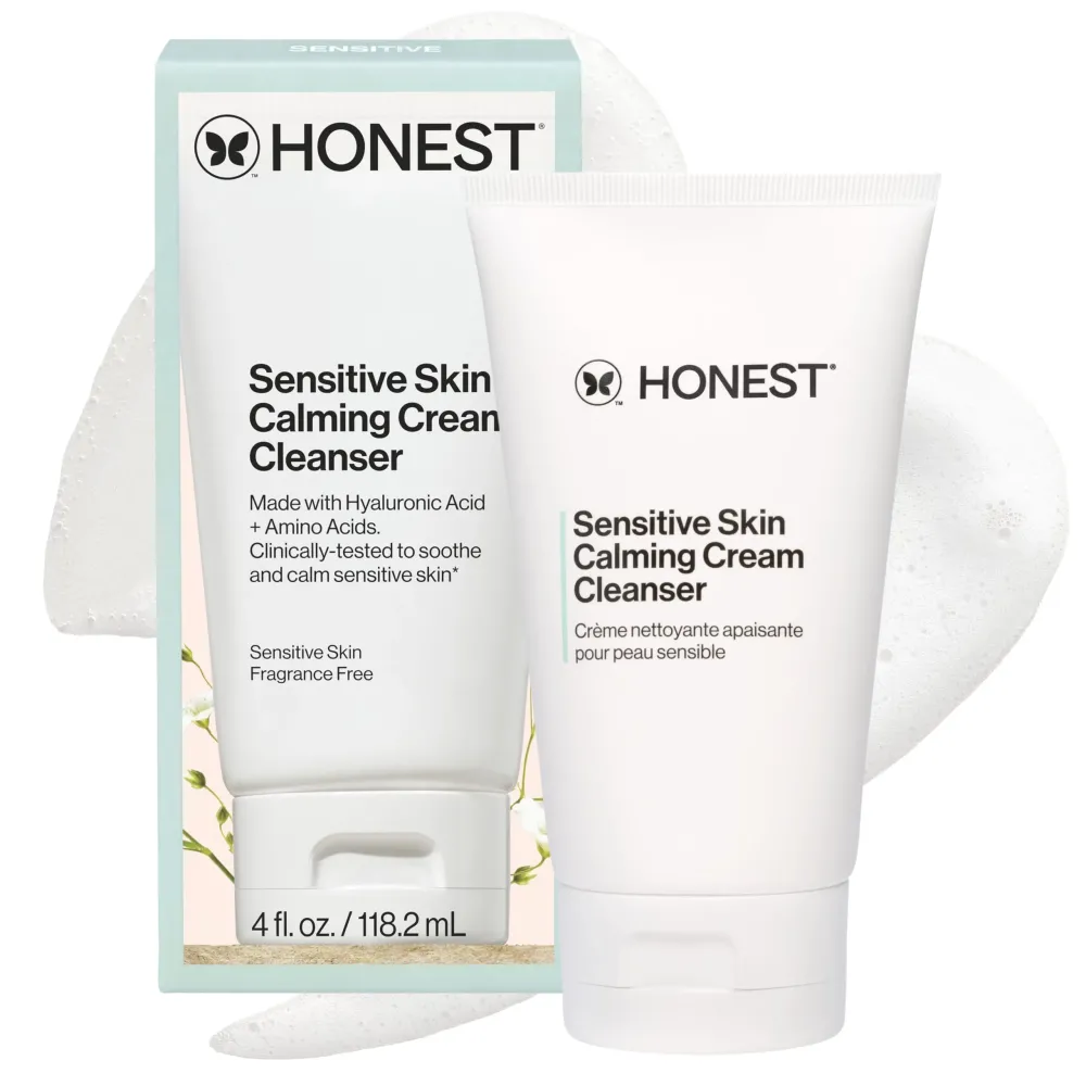 Honest Beauty Sensitive Skin Calming Cream Cleanser | Gently Cleanses, Hydrates, + Calms Skin | Hypoallergenic, Fragrance Free, Vegan | 4 fl oz
