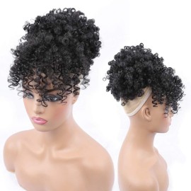 ENTRANCED STYLES Drawstring Ponytail with Bangs Afro Puff Ponytail Extensions for Women Short Curly Puff Ponytail with Bangs Clip in Wrap Updo Hairpiece for Women(1B) ENTRANCED STYLES Drawstring Ponytail with Bangs Afro Puff Ponytail Extensions for Women Short Curly Puff Ponytail with Bangs Clip in Wrap Updo Hairpiece for Women(1B)