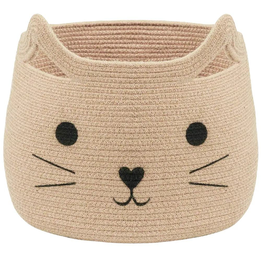 VK VKLIVING Animal Baskets Large Woven Cotton Rope Storage with Cute Cat Design Laundry Organizer for Towels, Blanket, Toys, Clothes, Gifts - Cat Toy Box Pet or Baby Gift Baskets 15Lx14H VK VKLIVING Animal Baskets Large Woven Cotton Rope Storage with Cute Cat Design Laundry Organizer for Towels, Blanket, Toys, Clothes, Gifts - Cat Toy Box Pet or Baby Gift Baskets 15Lx14H