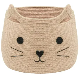 VK VKLIVING Animal Baskets Large Woven Cotton Rope Storage with Cute Cat Design Laundry Organizer for Towels, Blanket, Toys, Clothes, Gifts - Cat Toy Box Pet or Baby Gift Baskets 15Lx14H