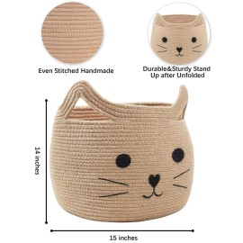 VK VKLIVING Animal Baskets Large Woven Cotton Rope Storage with Cute Cat Design Laundry Organizer for Towels, Blanket, Toys, Clothes, Gifts - Cat Toy Box Pet or Baby Gift Baskets 15Lx14H VK VKLIVING Animal Baskets Large Woven Cotton Rope Storage with Cute Cat Design Laundry Organizer for Towels, Blanket, Toys, Clothes, Gifts - Cat Toy Box Pet or Baby Gift Baskets 15Lx14H