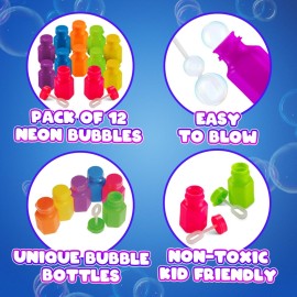 Mini Neon Party Bubbles for Kids - (Pack of 12) Bulk Wands and Bottles for Blowing Bubbles, Birthday Party Favors, Toy Gift, Outdoor Toys, Carnival Prizes, and Goody Bag Stuffers Mini Neon Party Bubbles for Kids - (Pack of 12) Bulk Wands and Bottles for Blowing Bubbles, Birthday Party Favors, Toy Gift, Outdoor Toys, Carnival Prizes, and Goody Bag Stuffers