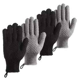 CLEEDY Bath Exfoliating Gloves Scrub - 4 Pcs (2Pairs) Lengthened and Large Exfoliating Scrubbing Gloves for Shower, Spa, Massage - Scrub Exfoliating Mitts for Body, Face, Hand and Foot (black and gray CLEEDY Bath Exfoliating Gloves Scrub - 4 Pcs (2Pairs) Lengthened and Large Exfoliating Scrubbing Gloves for Shower, Spa, Massage - Scrub Exfoliating Mitts for Body, Face, Hand and Foot (black and gray