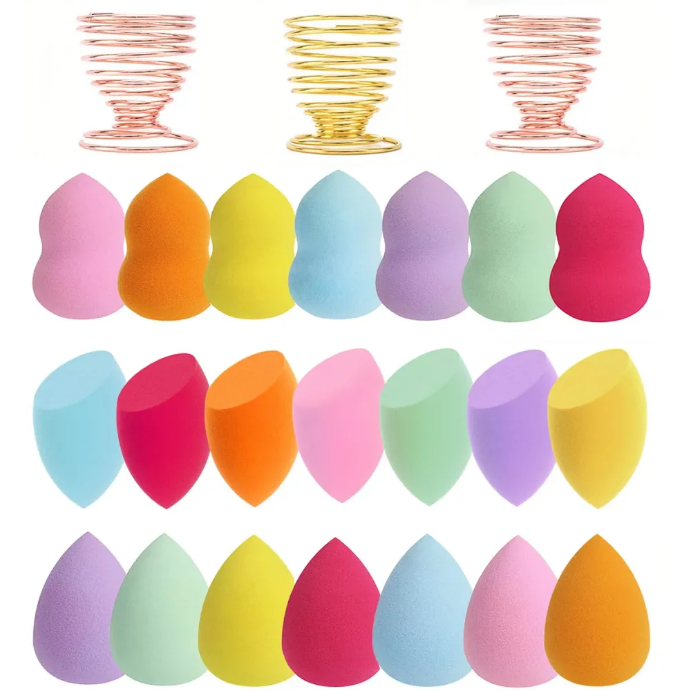Abgream 24pcs Makeup Sponge Blender Set - 21 Pcs Latex-Free Vegan Sponges with 3 Pcs Makeup Blender Holder, Beauty Cosmetic Foundation Blending Powder Puff for Liquid Powers BB Cream (Style 1)