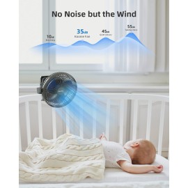Koonie 10000mAh Rechargeable Portable 8-Inch Clip-on Fan, USB Car Fan 4 Speeds, Sturdy Clamp for Office Desk, Golf Cart, Stroller, Outdoor, Travel, Camping, Tent, Gym, Treadmill