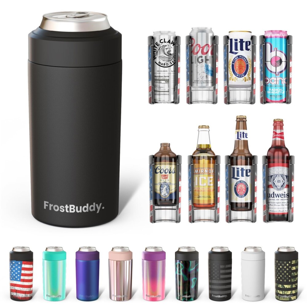 Frost Buddy Universal Can Cooler - Fits All - For Regular 12 & 16 oz or Slim-Size Bottles - Insulated Double-Walled Stainless Steel (MatteBlack) Frost Buddy Universal Can Cooler - Fits All - For Regular 12 & 16 oz or Slim-Size Bottles - Insulated Double-Walled Stainless Steel (MatteBlack)