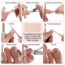 Nail Clippers and Beauty Tool Portable Set, Rose Gold Martensitic Stainless Steel Manicure Set 12 in 1, with Pink Leather Bag, Suitable for Home, Workplace, Outdoor Travel, Gift Giving, Salon. Nail Clippers and Beauty Tool Portable Set, Rose Gold Martensitic Stainless Steel Manicure Set 12 in 1, with Pink Leather Bag, Suitable for Home, Workplace, Outdoor Travel, Gift Giving, Salon.