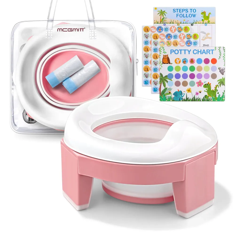MCGMITT Portable Potty Seat for Kids Travel - Foldable Training Toilet Chair for Toddler Girls with Storage Bags for Outdoor and Indoor Easy to Clean(Pink) MCGMITT Portable Potty Seat for Kids Travel - Foldable Training Toilet Chair for Toddler Girls with Storage Bags for Outdoor and Indoor Easy to Clean(Pink)