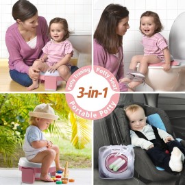 MCGMITT Portable Potty Seat for Kids Travel - Foldable Training Toilet Chair for Toddler Girls with Storage Bags for Outdoor and Indoor Easy to Clean(Pink) MCGMITT Portable Potty Seat for Kids Travel - Foldable Training Toilet Chair for Toddler Girls with Storage Bags for Outdoor and Indoor Easy to Clean(Pink)