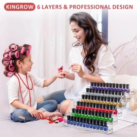 KINGROW Nail Polish Organizer Holder Rack 6 Layers Acrylic Display Rack Eyeglasses Shelf Essential Oils Ink Storage Holds Up to 96 (Fit 1-2oz Bottles) KINGROW Nail Polish Organizer Holder Rack 6 Layers Acrylic Display Rack Eyeglasses Shelf Essential Oils Ink Storage Holds Up to 96 (Fit 1-2oz Bottles)