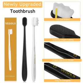 VEGOLS Adult Extra Soft Toothbrush with 20000 Soft Bristles, (Pack of 6) Micro Nano Manual Toothbrushes for Protect Sensitive Gums, Black/White VEGOLS Adult Extra Soft Toothbrush with 20000 Soft Bristles, (Pack of 6) Micro Nano Manual Toothbrushes for Protect Sensitive Gums, Black/White