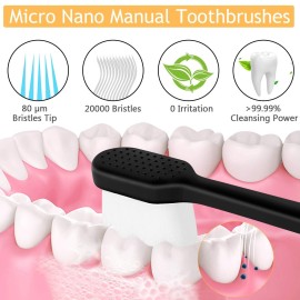 VEGOLS Adult Extra Soft Toothbrush with 20000 Soft Bristles, (Pack of 6) Micro Nano Manual Toothbrushes for Protect Sensitive Gums, Black/White VEGOLS Adult Extra Soft Toothbrush with 20000 Soft Bristles, (Pack of 6) Micro Nano Manual Toothbrushes for Protect Sensitive Gums, Black/White