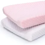The Peanutshell Baby Girl Changing Pad Covers Set of 2 - Ultra Soft Baby Cover - Fits Standard Changing Table Pads, Durable, Machine Washable Sheets - Pink & White Minky