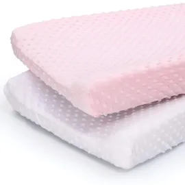 The Peanutshell Baby Girl Changing Pad Covers Set of 2 - Ultra Soft Baby Cover - Fits Standard Changing Table Pads, Durable, Machine Washable Sheets - Pink & White Minky