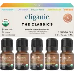 Cliganic Organic Essential Oils Set (Top 5 - The Classics) - 100% Pure Natural - Aromatherapy, Candle Making - Peppermint, Lavender, Eucalyptus, Lemongrass & Orange (Packaging May Vary)