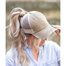 ProMindFun Womens Ponytail High Messy Bun Hats Distressed Baseball Caps Unconstructed Washed Dad Hat Girls Trucker Ponycaps (03-Light Khaki) ProMindFun Womens Ponytail High Messy Bun Hats Distressed Baseball Caps Unconstructed Washed Dad Hat Girls Trucker Ponycaps (03-Light Khaki)