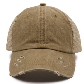 ProMindFun Womens Ponytail High Messy Bun Hats Distressed Baseball Caps Unconstructed Washed Dad Hat Girls Trucker Ponycaps (03-Light Khaki) ProMindFun Womens Ponytail High Messy Bun Hats Distressed Baseball Caps Unconstructed Washed Dad Hat Girls Trucker Ponycaps (03-Light Khaki)