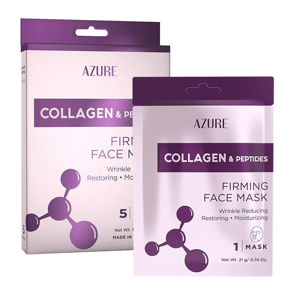 Azure Cosmetics Collagen & Peptides Lifting Facial Sheet - Restoring, Smoothing & Moisturizing Face Mask - Helps Reduce Fine Lines & Wrinkles, Smooths & Repairs - Skin Care Made in Korea - Pack of 5 Azure Cosmetics Collagen & Peptides Lifting Facial Sheet - Restoring, Smoothing & Moisturizing Face Mask - Helps Reduce Fine Lines & Wrinkles, Smooths & Repairs - Skin Care Made in Korea - Pack of 5