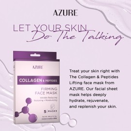 Azure Cosmetics Collagen & Peptides Lifting Facial Sheet - Restoring, Smoothing & Moisturizing Face Mask - Helps Reduce Fine Lines & Wrinkles, Smooths & Repairs - Skin Care Made in Korea - Pack of 5 Azure Cosmetics Collagen & Peptides Lifting Facial Sheet - Restoring, Smoothing & Moisturizing Face Mask - Helps Reduce Fine Lines & Wrinkles, Smooths & Repairs - Skin Care Made in Korea - Pack of 5
