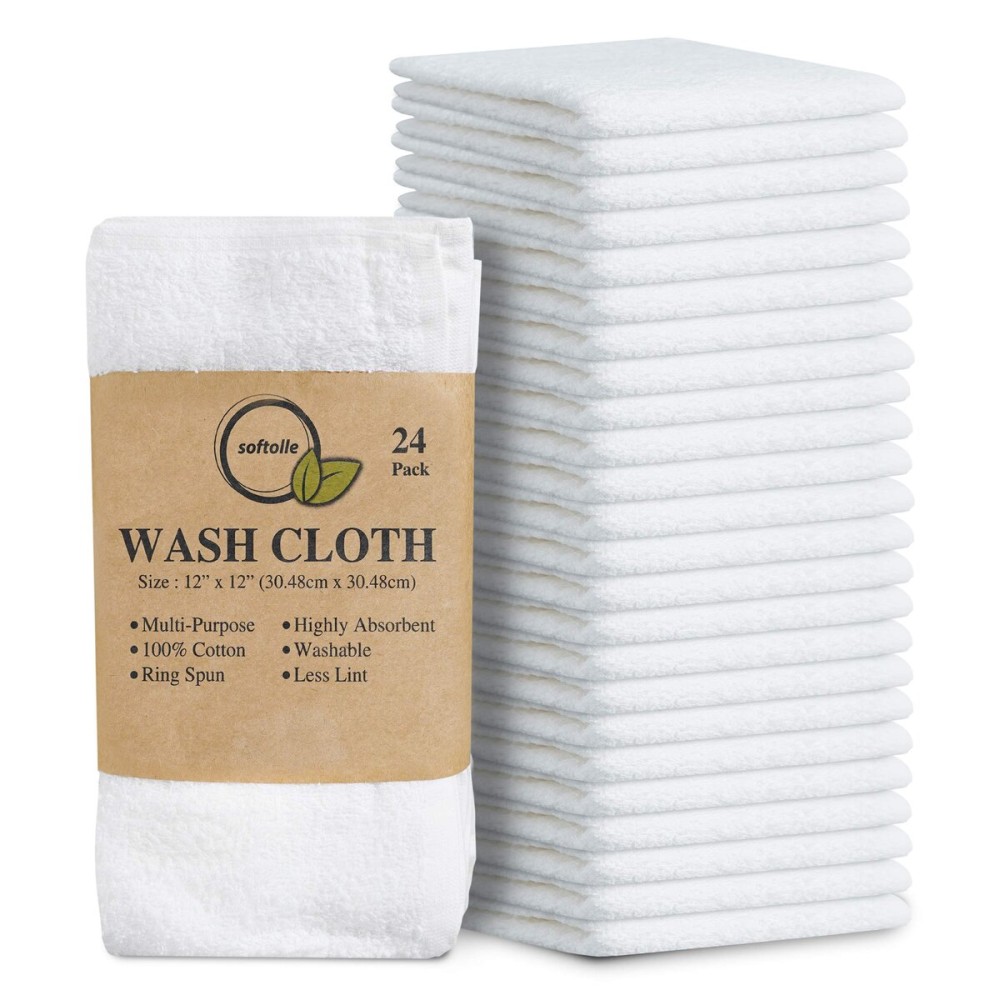 Softolle 100% Cotton Ring Spun Wash Cloths Pack of 24 (12x12 Inches)- Bulk Pack of Washcloths - Wash Cloth for Face, Highly Absorbent, Soft and Face Towels (White) Softolle 100% Cotton Ring Spun Wash Cloths Pack of 24 (12x12 Inches)- Bulk Pack of Washcloths - Wash Cloth for Face, Highly Absorbent, Soft and Face Towels (White)