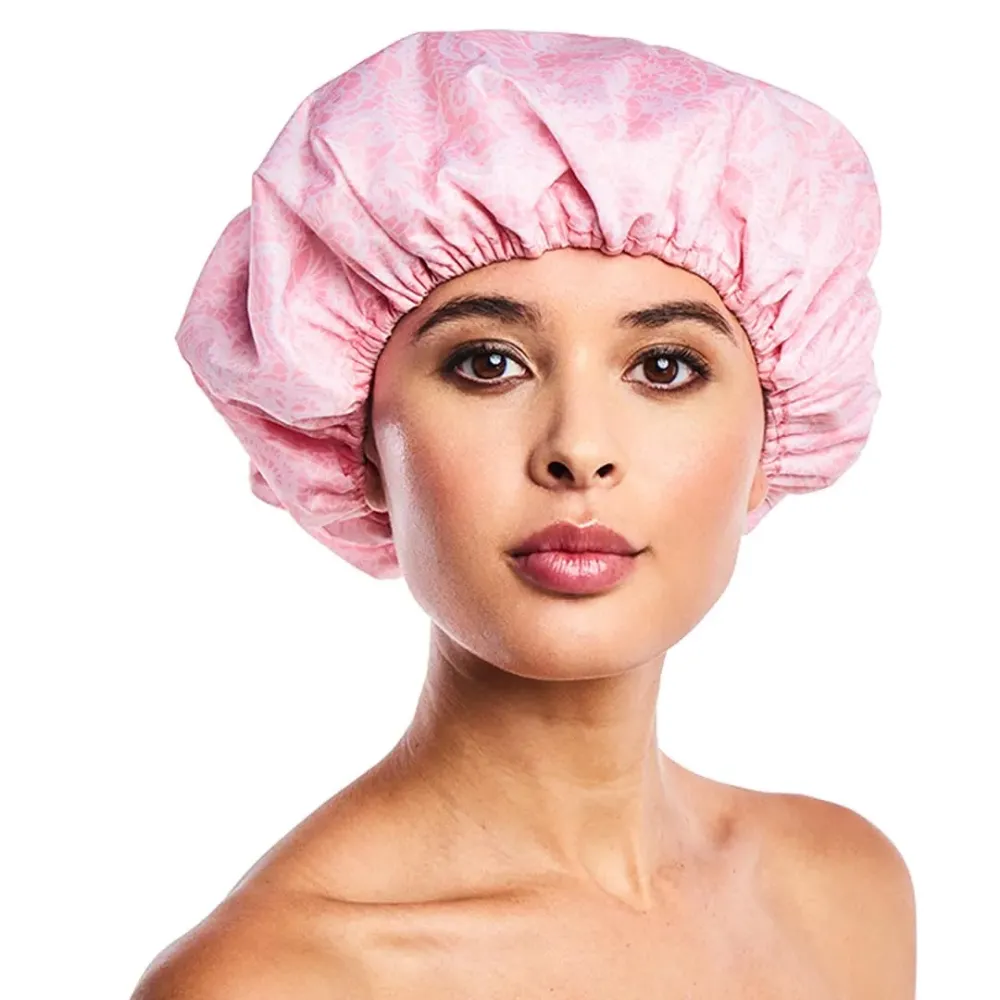 Reusable Nylon Shower Cap & Bath Cap, Reversible Oversized Waterproof Shower Caps Large Designed for all Hair Lengths w Terry Lining & Elastic Band Stretch Hem Hair Hat - Socialite Pretty in Pink Lace Reusable Nylon Shower Cap & Bath Cap, Reversible Oversized Waterproof Shower Caps Large Designed for all Hair Lengths w Terry Lining & Elastic Band Stretch Hem Hair Hat - Socialite Pretty in Pink Lace