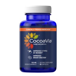 CocoaVia Memory+ Brain Supplement, Clinically Proven Memory and Brain Booster, Plant Based Supplement, Sugar Free, Gluten Free, Vegan, 750 mg Cocoa Flavanols Capsules, 30 Day Supply