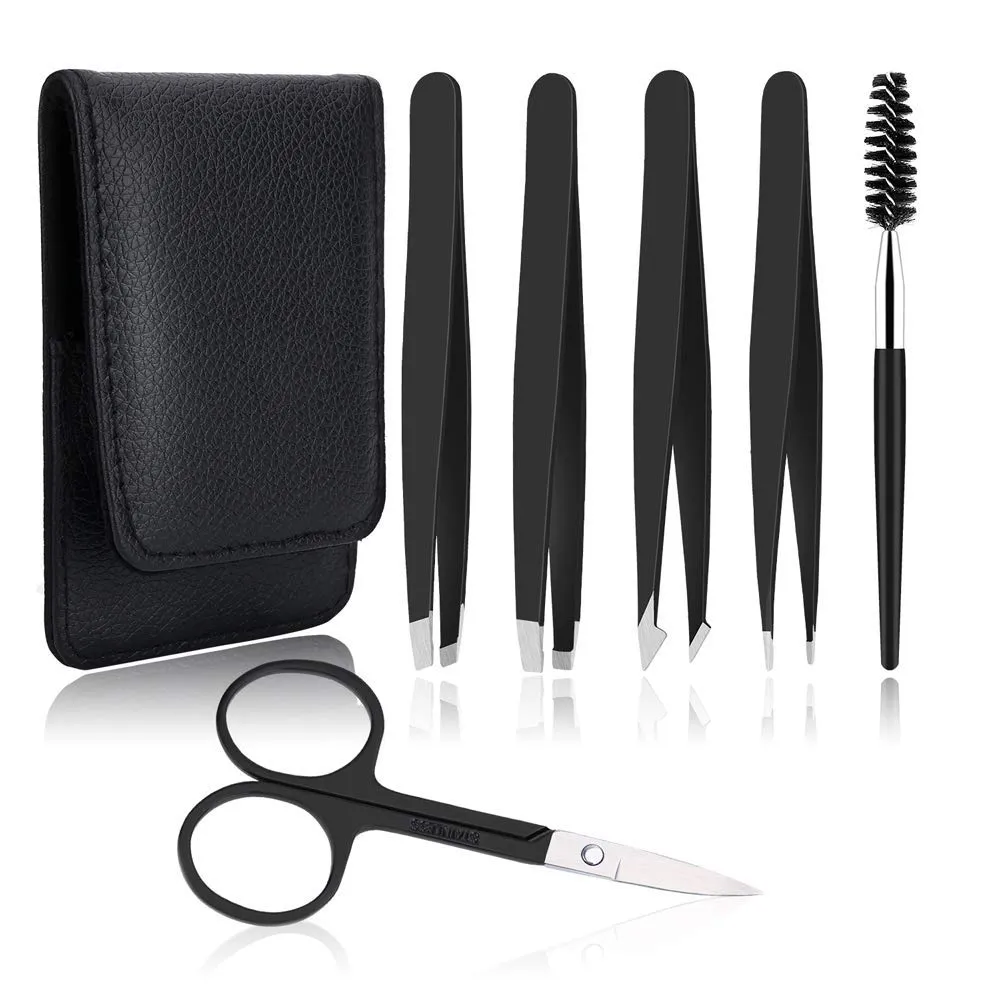 UUBAAR 6 PCS Professional Tweezers Set - Stainless Steel Precision Tweezer Kit for Eyebrows, Facial Hair, Ingrown Hair & Splinter Removal with Travel Case (Black) UUBAAR 6 PCS Professional Tweezers Set - Stainless Steel Precision Tweezer Kit for Eyebrows, Facial Hair, Ingrown Hair & Splinter Removal with Travel Case (Black)