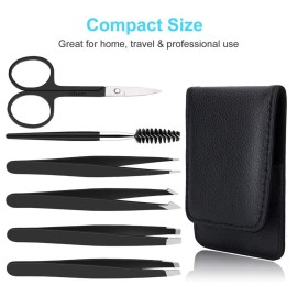 UUBAAR 6 PCS Professional Tweezers Set - Stainless Steel Precision Tweezer Kit for Eyebrows, Facial Hair, Ingrown Hair & Splinter Removal with Travel Case (Black) UUBAAR 6 PCS Professional Tweezers Set - Stainless Steel Precision Tweezer Kit for Eyebrows, Facial Hair, Ingrown Hair & Splinter Removal with Travel Case (Black)