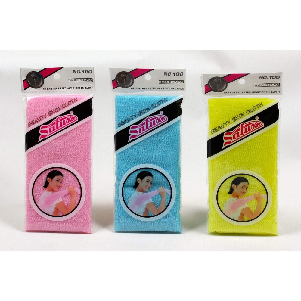 SALUX Nylon Japanese Beauty Skin Bath Wash Cloth Towel 3 Count Pink Yellow Blue SALUX Nylon Japanese Beauty Skin Bath Wash Cloth Towel 3 Count Pink Yellow Blue